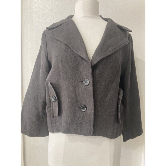CAbi size 8 Linen short jacket gray/brown casual side pockets notch collar NEW - Picture 1 of 6